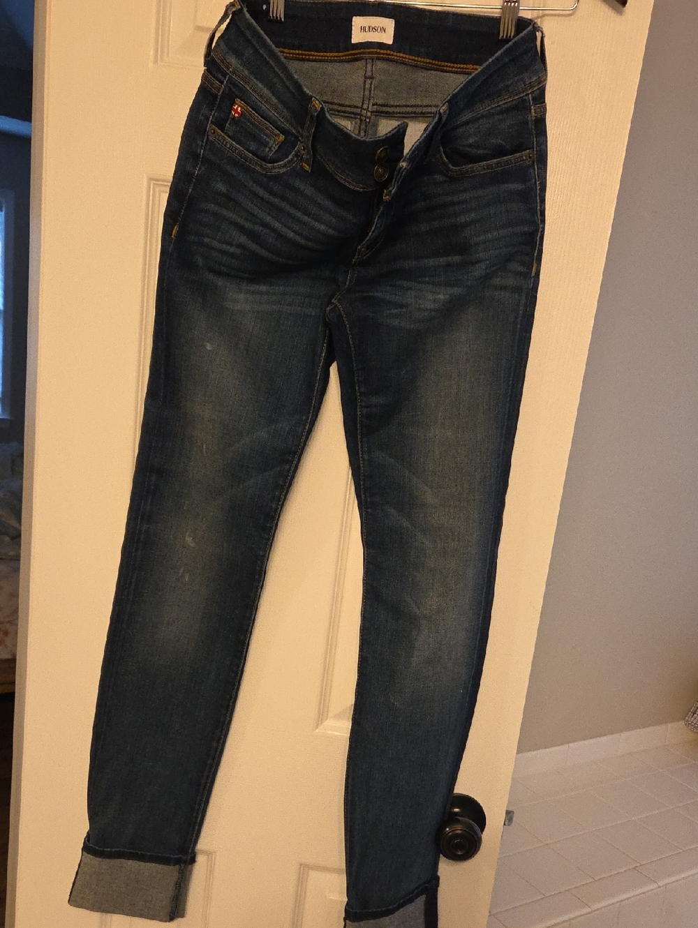 Hudson Jeans Women Skinny Jeans in Dark Blue Denim